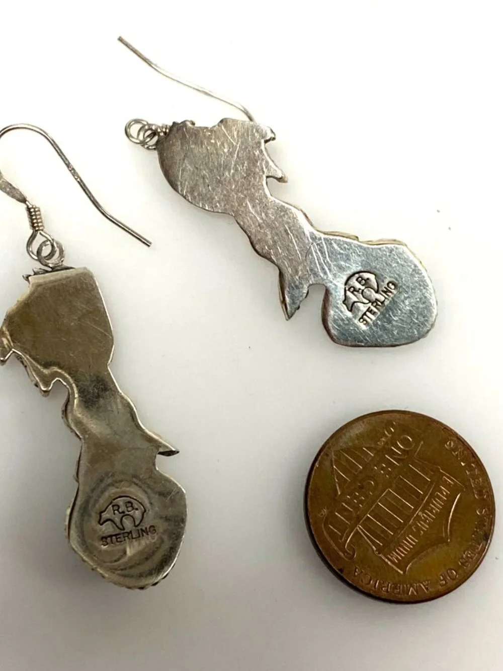 m948 Vintage Navajo-style 925 Silver Horse Turquoise Cabochon Dangle Earrings